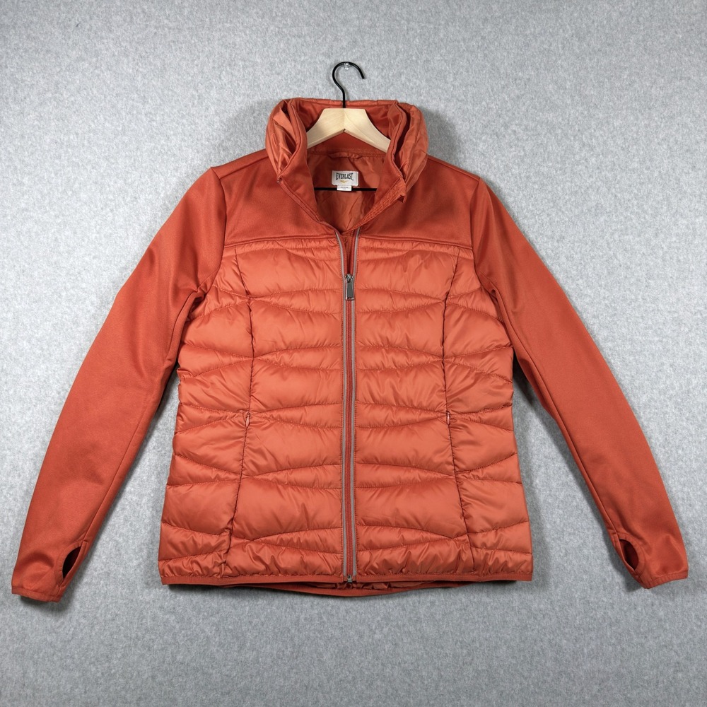 Everlast Womens Hybrid Puffer Jacket Burnt Orange Full Zip Thumbholes Large